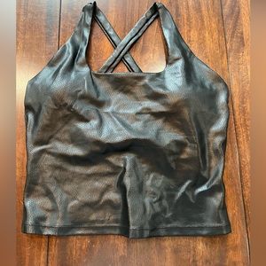 Senita Athletics Black Crinkled Faux-Leather Sports Bra